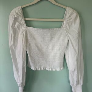 Gianni Bini White Smocked Puff Sleeve Blouse